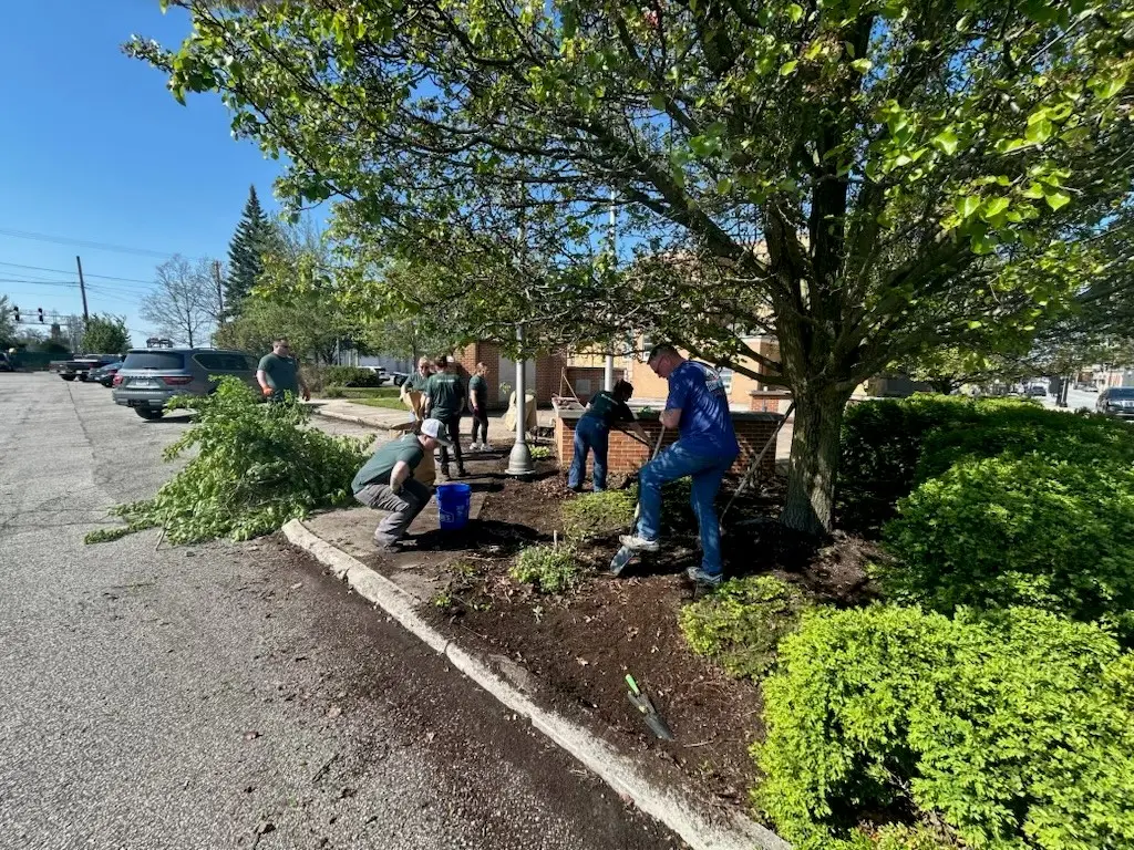 Volunteers collecting litter during the Arbor Day cleanup in Galion, Ohio